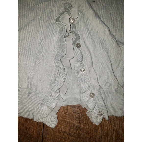 Womens M Ann Taylor Mint Green Ruffle Cardigan - Picture 3 of 3